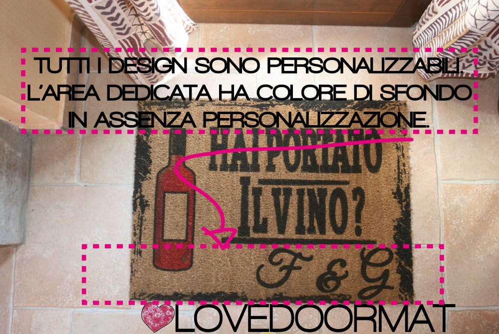 Area dedicata per Personalizzazione Zerbino Personalizzabile LOVEDOORMAT in Cocco, Fondo in Gomma 100% BIO
