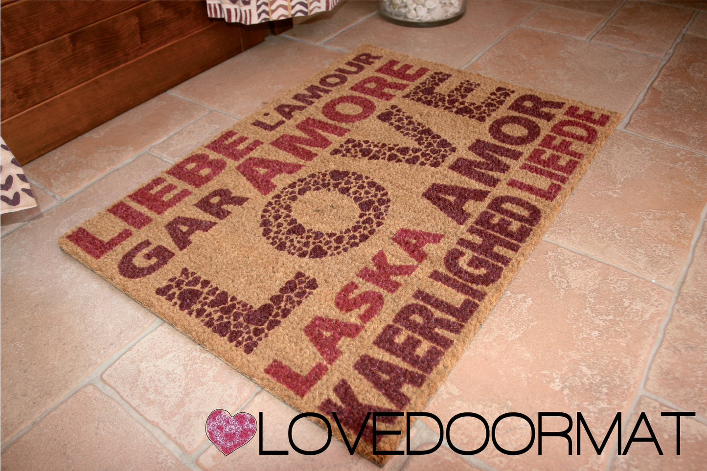 Zerbino Personalizzabile – Mondo D'Amore – LOVEDOORMAT in Cocco, Fondo in Gomma 100% BIO