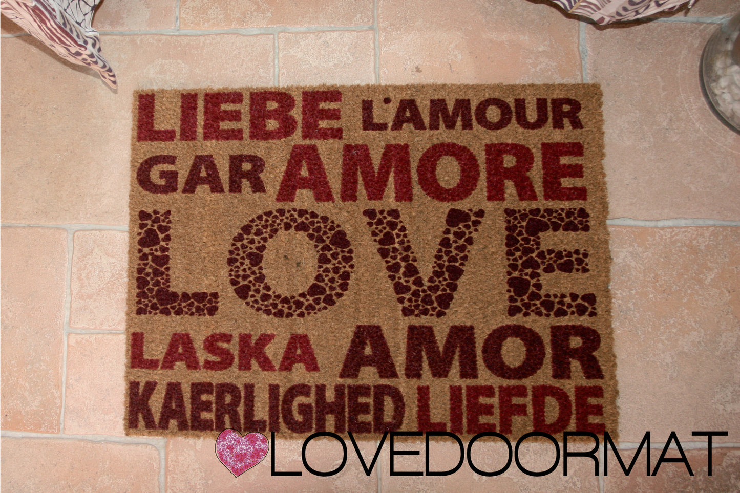 Zerbino Personalizzabile – Mondo D'Amore – LOVEDOORMAT in Cocco, Fondo in Gomma 100% BIO