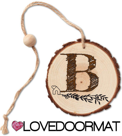 Rondella - Monogramma - LOVEDOORMAT in Legno, 100% BIO, dipinto a mano con Lettera B e Design, da appendere, cm 40x12x3