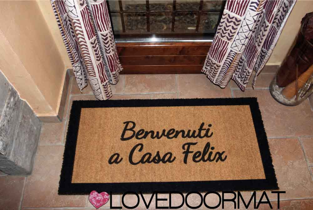 Zerbino Personalizzato – Bordi, Tuo Testo – LOVEDOORMAT in Cocco, Fondo in Gomma 100% BIO e Con Il Tuo Testo