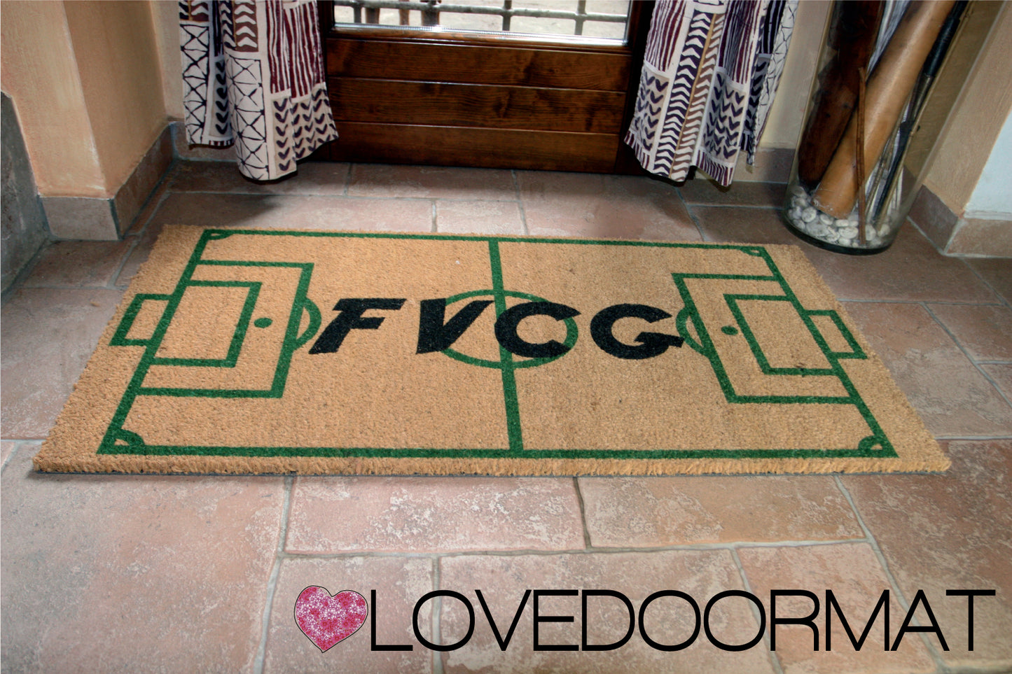 Zerbino Personalizzato – Campo Calcio, Tuo Testo – LOVEDOORMAT in Cocco, Fondo in Gomma 100% BIO