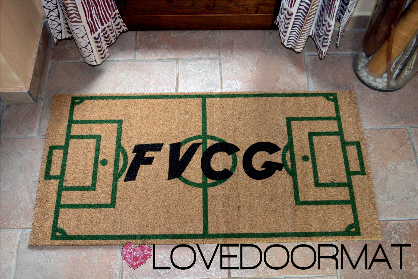 Zerbino Personalizzato – Campo Calcio, Tuo Testo – LOVEDOORMAT in Cocco, Fondo in Gomma 100% BIO