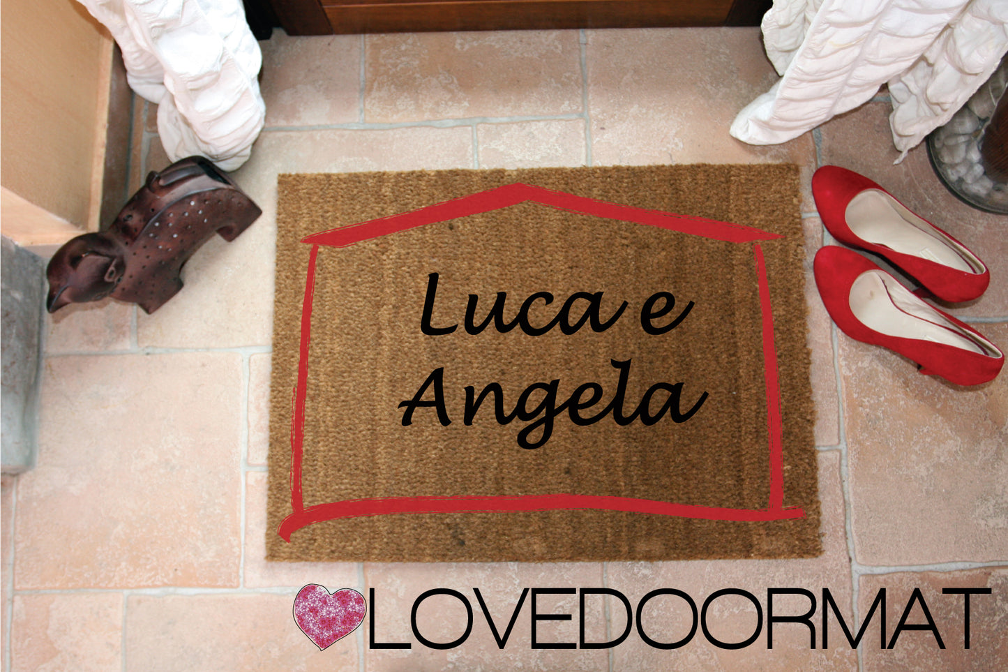Zerbino Personalizzato – Casa Cornice, Tuo Testo – LOVEDOORMAT in Cocco, Fondo in Gomma 100% BIO