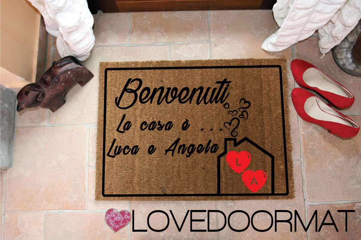 Zerbino Personalizzato – La Casa è, Tuo Testo – LOVEDOORMAT in Cocco, Fondo in Gomma 100% BIO