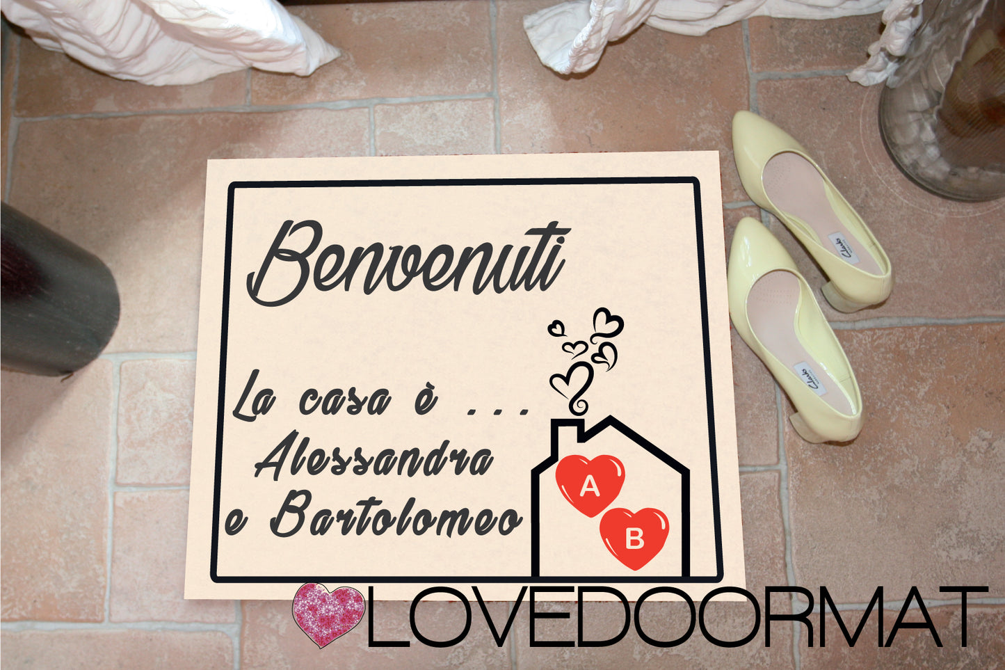 Tappeto Personalizzato – La Casa è, Tuo Testo – LOVEDOORMAT in Feltro e Gomma