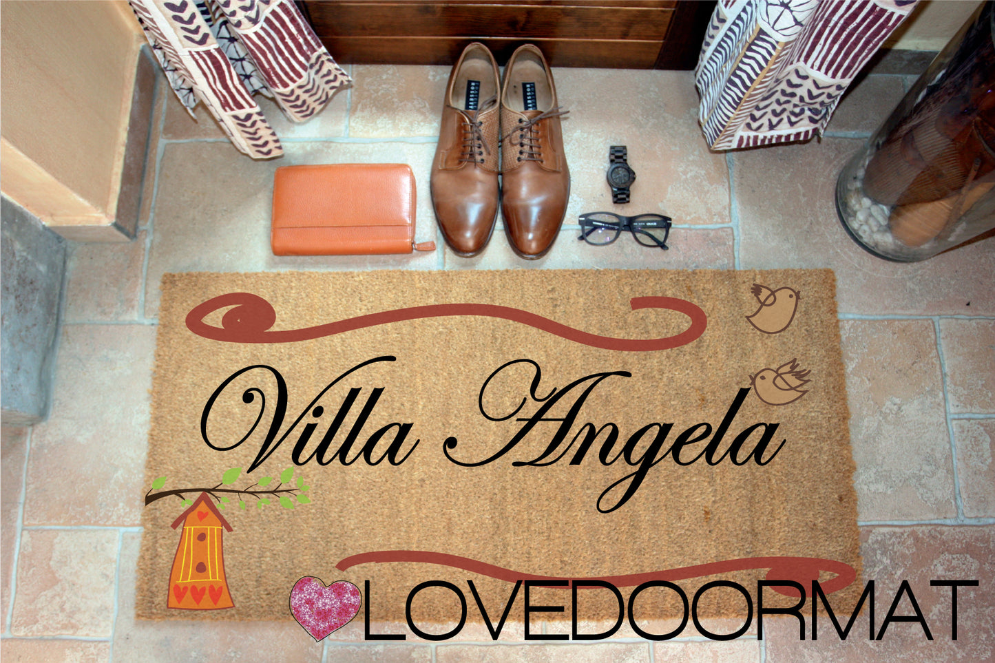 Zerbino Personalizzato – Casina Colorata, Tuo Testo – LOVEDOORMAT in Cocco, Fondo in Gomma 100% BIO