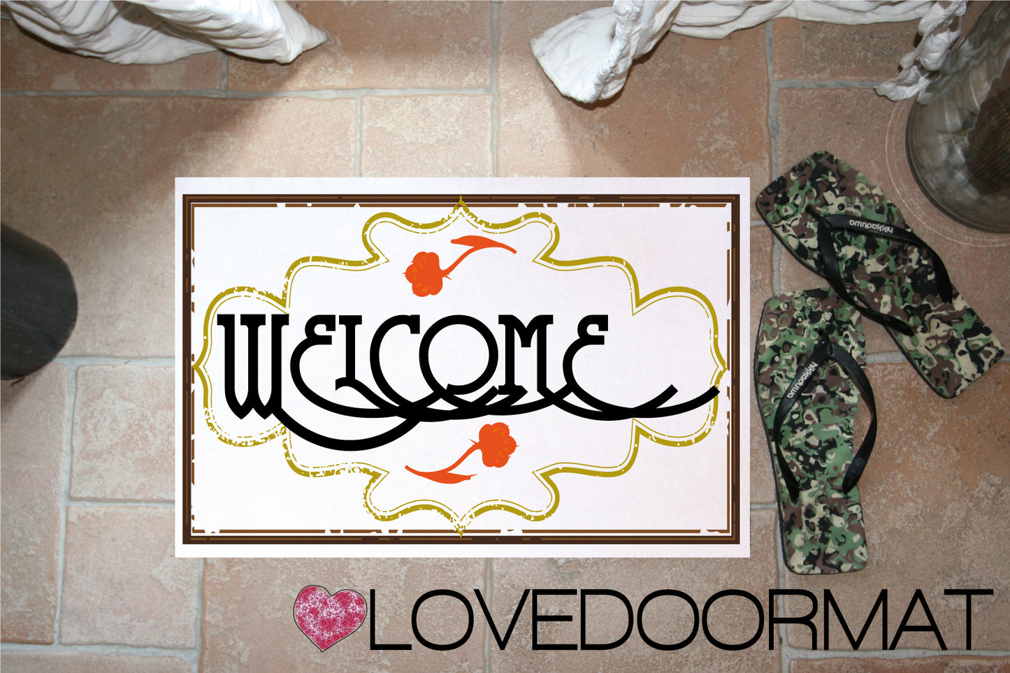 Zerbino Personalizzabile – Cornice Liberty – LOVEDOORMAT in Feltro, Fondo in Gomma, 100% asciugapassi