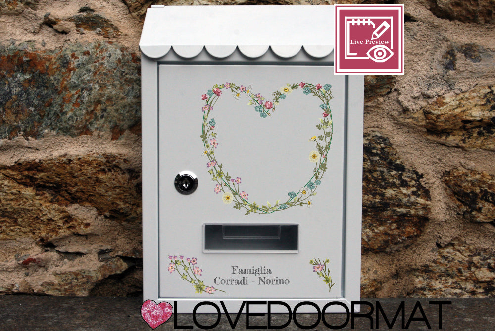 Cassetta Posta Personalizzata – Cuore Fiorito – LOVEDOORMAT In Acciaio Dipinto cm 30x21x7