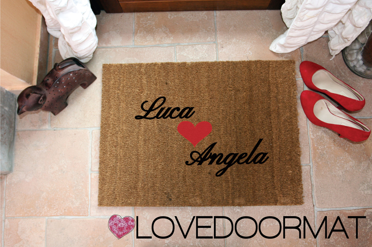 Zerbino Personalizzato – Cuore, Tuo Testo – LOVEDOORMAT in Cocco, Fondo in Gomma 100% BIO