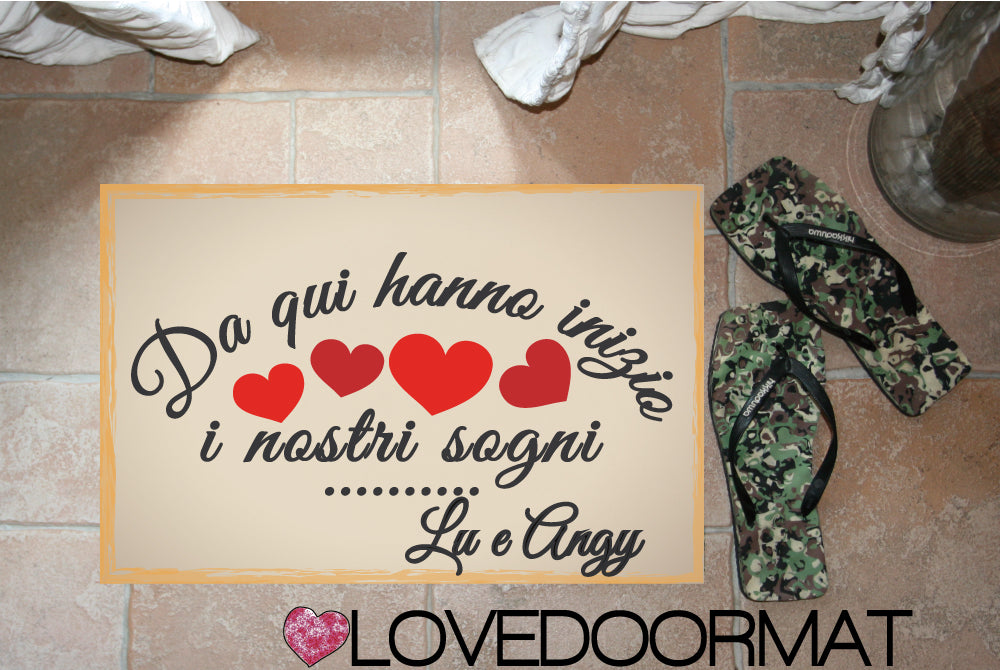 Zerbino Personalizzabile – Da qui, i nostri sogni – LOVEDOORMAT in Feltro, Fondo in Gomma, 100% asciugapassi