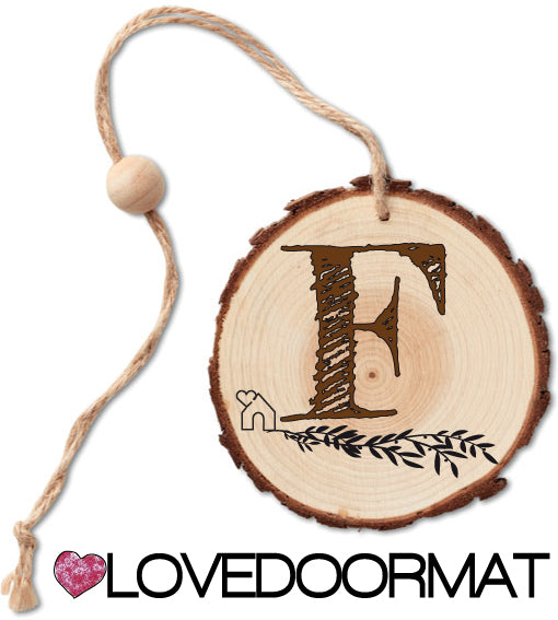 Rondella - Monogramma - LOVEDOORMAT in Legno, 100% BIO, dipinto a mano con Lettera F e Design, da appendere, cm 40x12x3