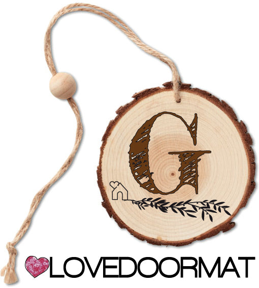 Rondella - Monogramma - LOVEDOORMAT in Legno, 100% BIO, dipinto a mano con Lettera G e Design, da appendere, cm 40x12x3