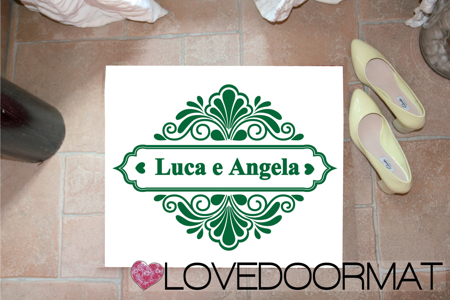 Zerbino Personalizzato – Grange, Tuo Testo – LOVEDOORMAT in Feltro, Fondo in Gomma, 100% asciugapassi