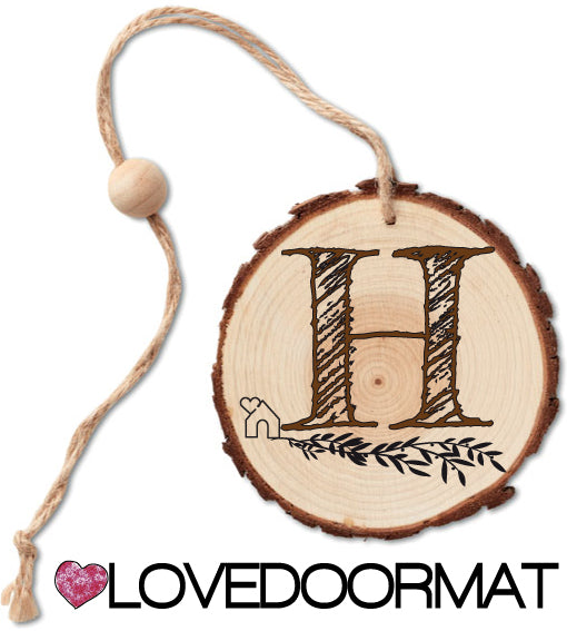 Rondella - Monogramma - LOVEDOORMAT in Legno, 100% BIO, dipinto a mano con Lettera H e Design, da appendere, cm 40x12x3