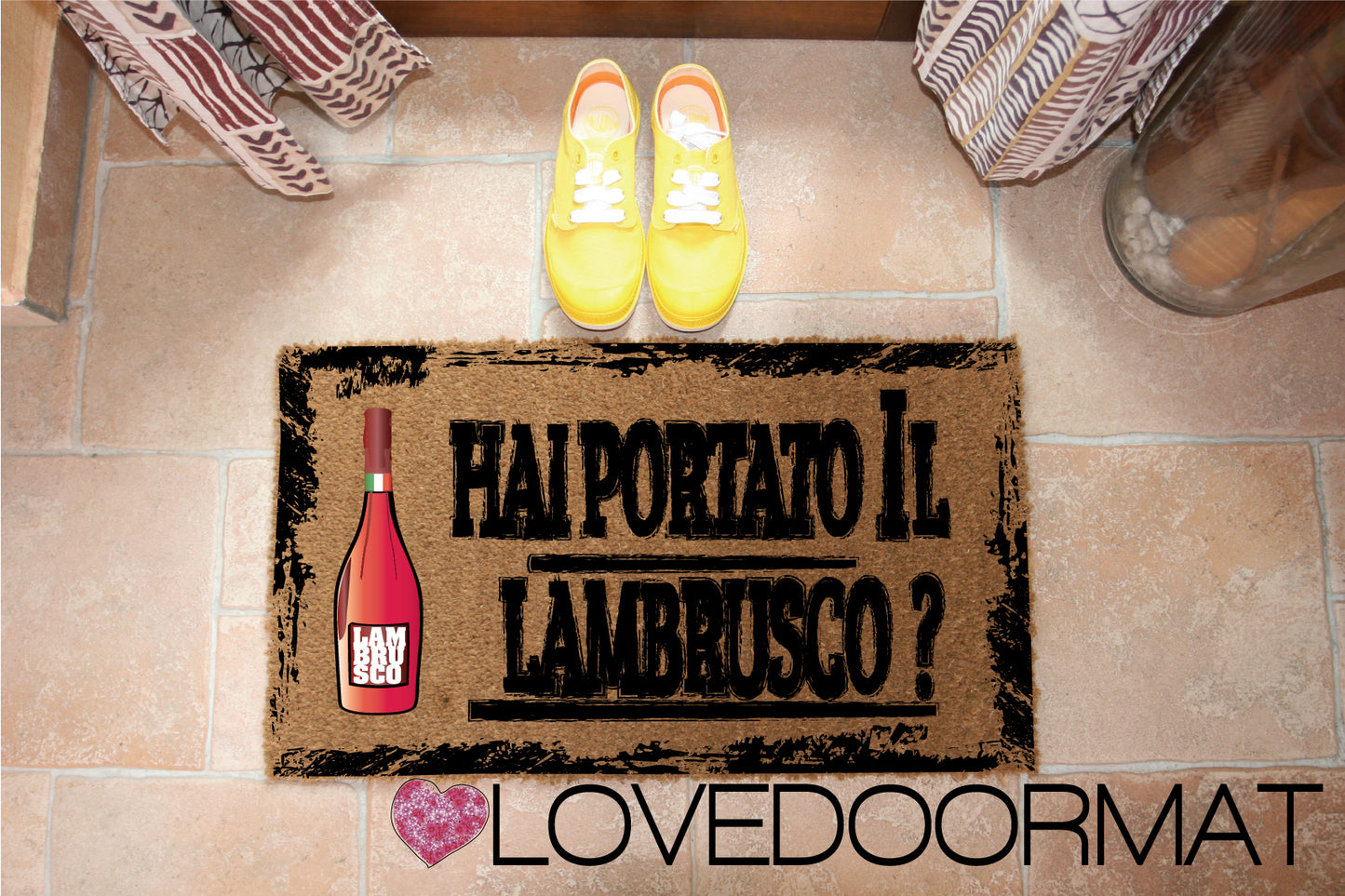 Zerbino Personalizzabile – Hai Portato il Lambrusco? – LOVEDOORMAT in Cocco, Fondo in Gomma 100% BIO