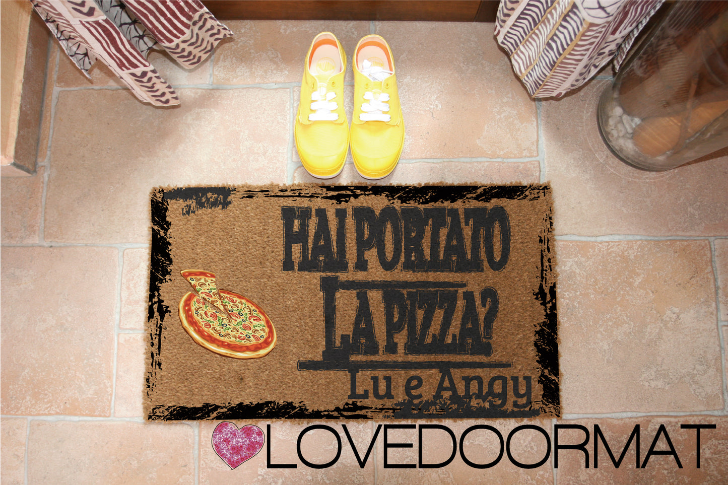 Zerbino Personalizzabile – Hai Portato la Pizza? – LOVEDOORMAT in Cocco, Fondo in Gomma 100% BIO
