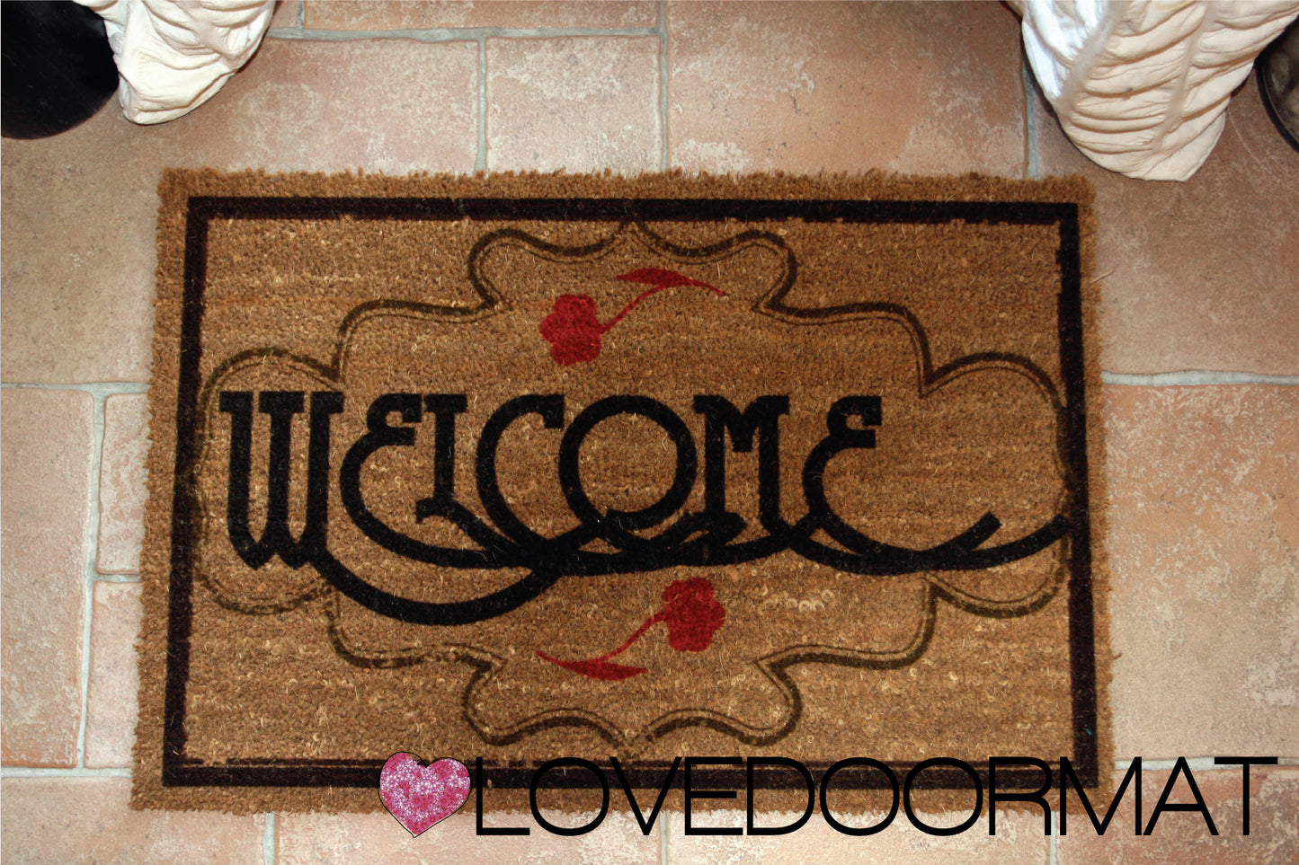 Zerbino Personalizzabile – Cornice Liberty – LOVEDOORMAT in Cocco, Fondo in Gomma 100% BIO