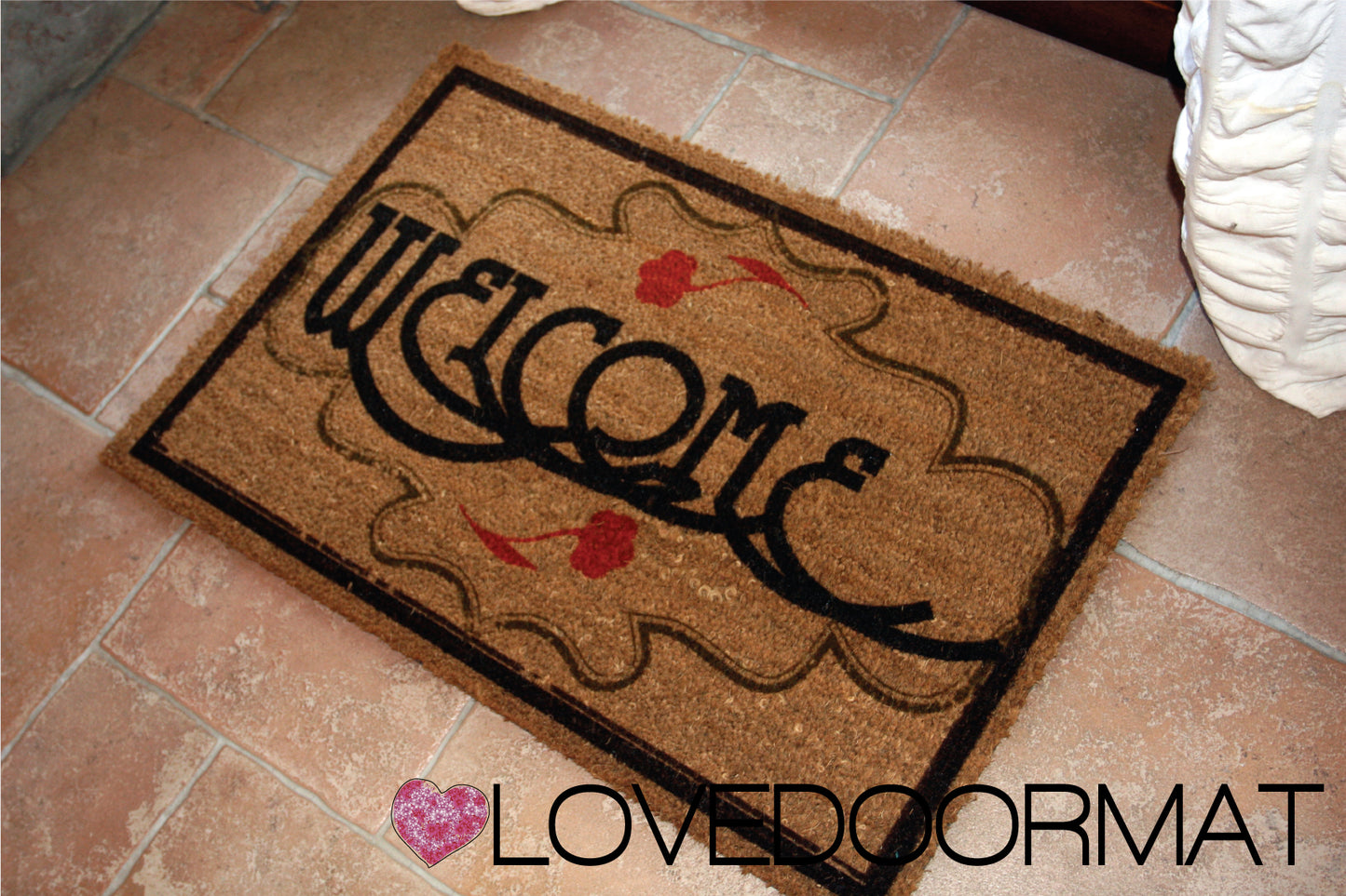Zerbino Personalizzabile – Cornice Liberty – LOVEDOORMAT in Cocco, Fondo in Gomma 100% BIO
