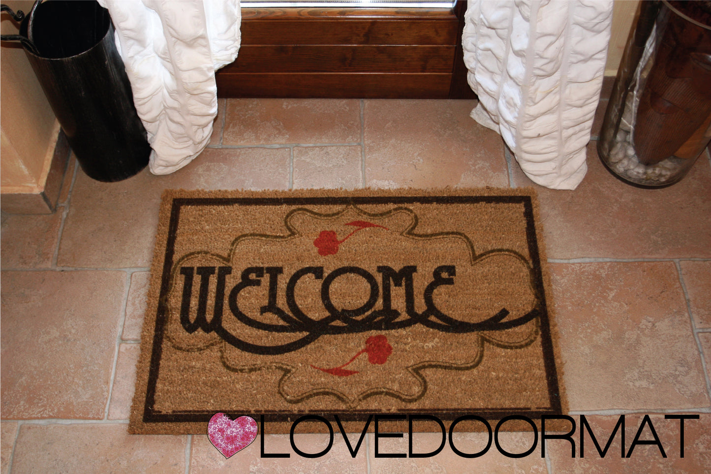 Zerbino Personalizzabile – Cornice Liberty – LOVEDOORMAT in Cocco, Fondo in Gomma 100% BIO
