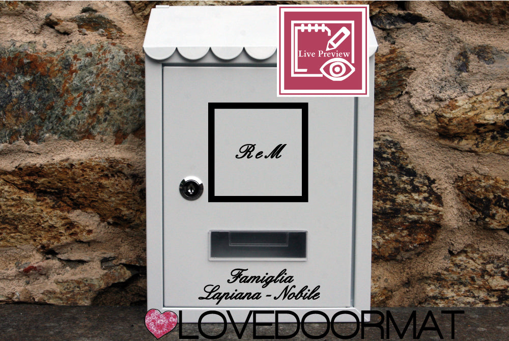 Live Preview Cassetta Posta Personalizzata – Tue Iniziali in Cornice – LOVEDOORMAT In Acciaio Dipinto cm 30x21x7