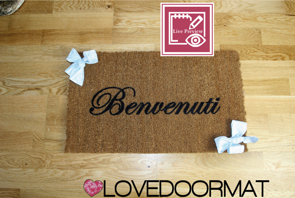 Zerbino Personalizzato con – Fiocchi, Tuo Testo, Cornice – LOVEDOORMAT in Cocco, Fondo in Gomma 100% BIO