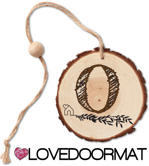 Rondella - Monogramma - LOVEDOORMAT in Legno, 100% BIO, dipinto a mano con Lettera O e Design, da appendere, cm 40x12x3