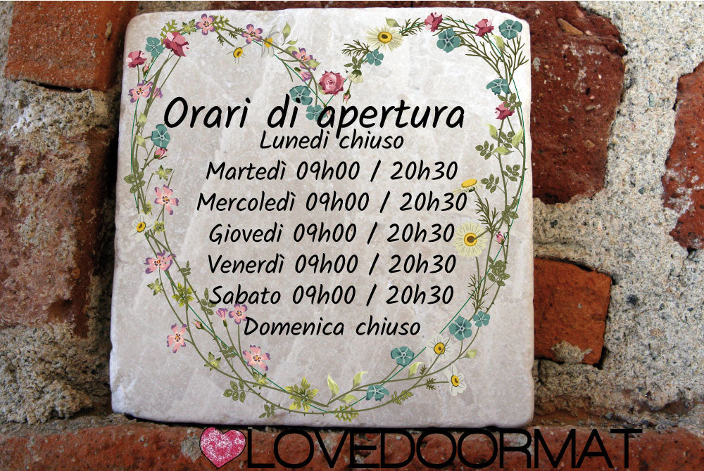 Formella Personalizzata – Cuore Fiorito – LOVEDOORMAT in Marmo 100% Naturale