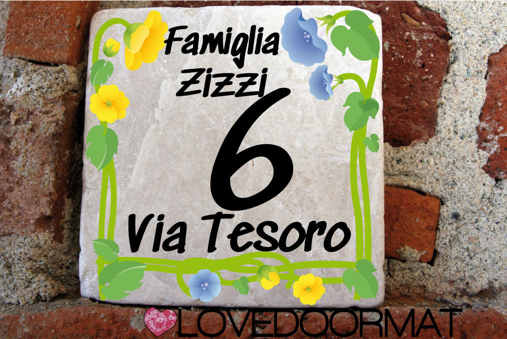 Formella Personalizzata – Floreale – LOVEDOORMAT in Marmo 100% Naturale
