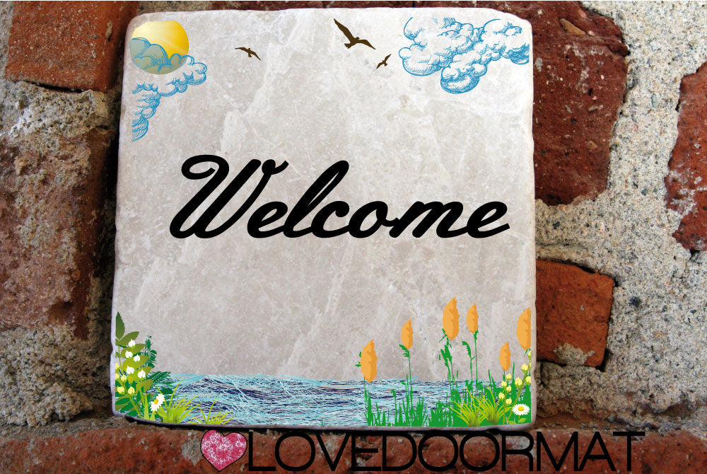 Formella Personalizzata – Vista sul Lago – LOVEDOORMAT in Marmo 100% Naturale