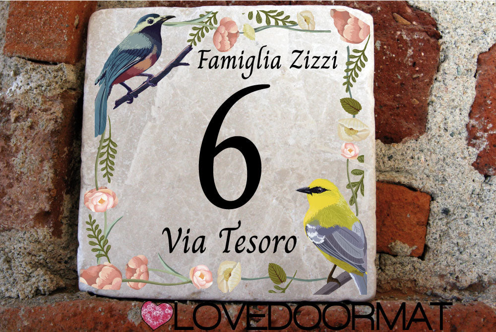 Formella Personalizzata – Cinciallegra – LOVEDOORMAT in Marmo 100% Naturale