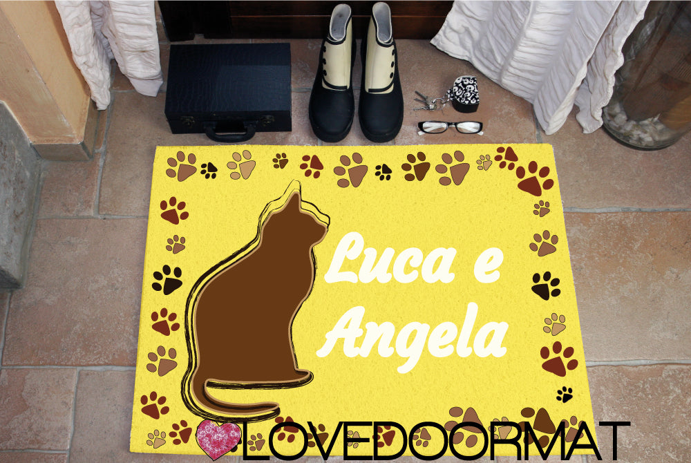 Zerbino Personalizzato – Tuo Gatto, Tuo Testo – LOVEDOORMAT in Pvc, Fondo in Gomma