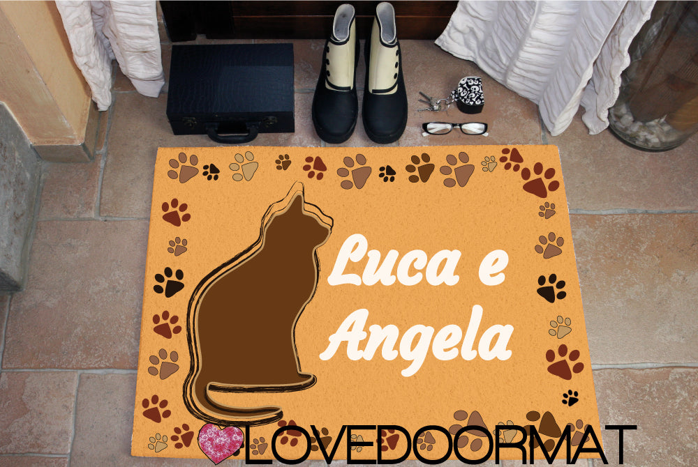 Zerbino Personalizzato – Tuo Gatto, Tuo Testo – LOVEDOORMAT in Pvc, Fondo in Gomma