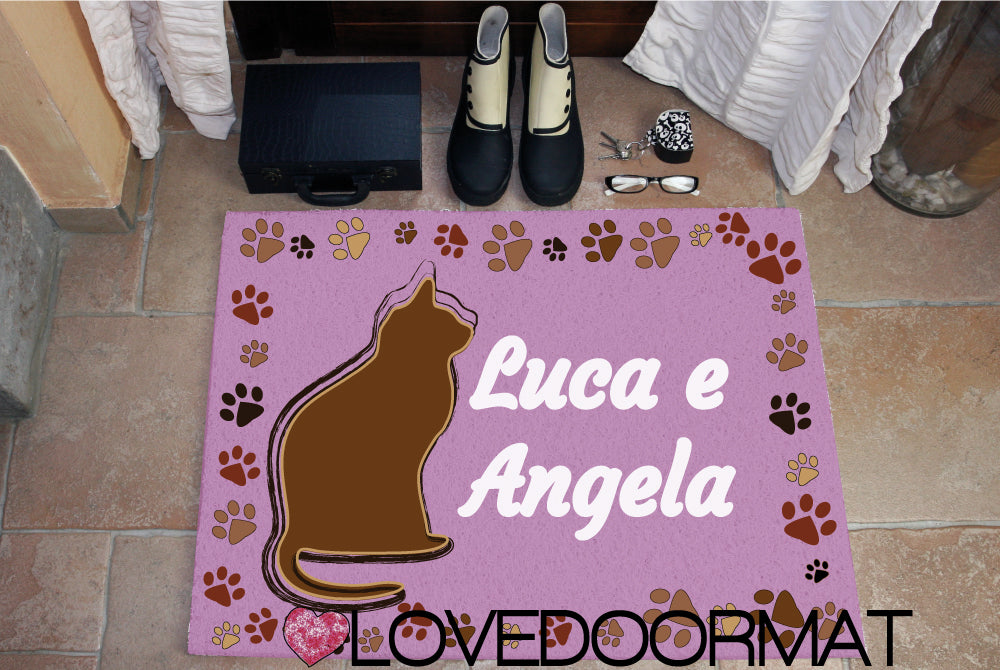 Zerbino Personalizzato – Tuo Gatto, Tuo Testo – LOVEDOORMAT in Pvc, Fondo in Gomma