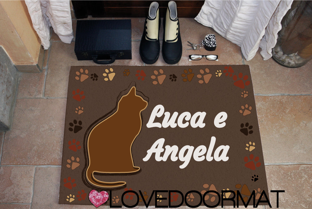 Zerbino Personalizzato – Tuo Gatto, Tuo Testo – LOVEDOORMAT in Pvc, Fondo in Gomma