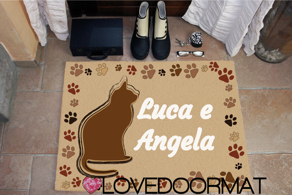Zerbino Personalizzato – Tuo Gatto, Tuo Testo – LOVEDOORMAT in Pvc, Fondo in Gomma