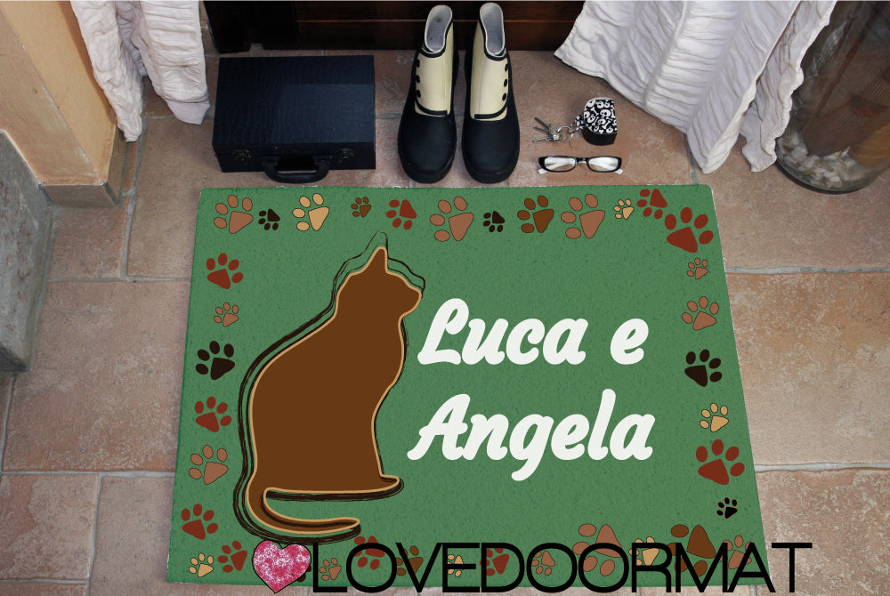 Zerbino Personalizzato – Tuo Gatto, Tuo Testo – LOVEDOORMAT in Pvc, Fondo in Gomma