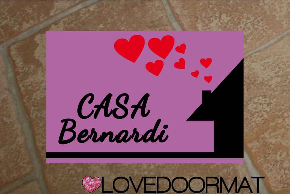 Tappeto Personalizzato – Casa, Cuori, Tuo Testo – LOVEDOORMAT in Feltro e Gomma