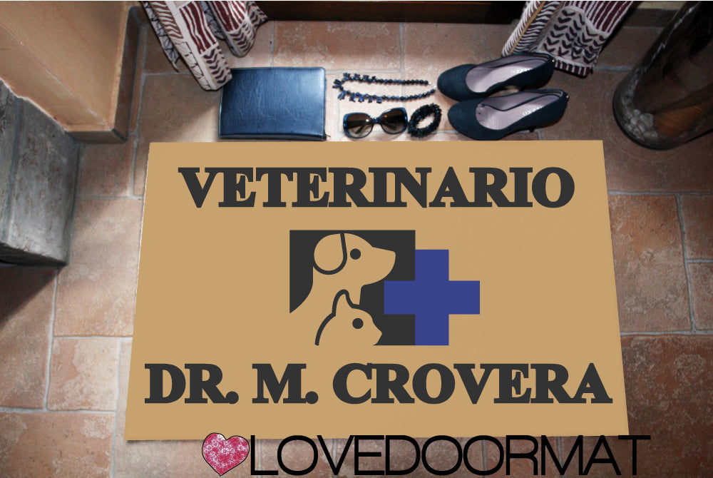 Zerbino Personalizzato – Studio Veterinario – LOVEDOORMAT in Feltro, Fondo in Gomma, 100% asciugapassi