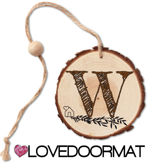 Rondella - Monogramma - LOVEDOORMAT in Legno, 100% BIO, dipinto a mano con Lettera W e Design, da appendere, cm 40x12x3