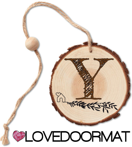 Rondella - Monogramma - LOVEDOORMAT in Legno, 100% BIO, dipinto a mano con Lettera Y e Design, da appendere, cm 40x12x3