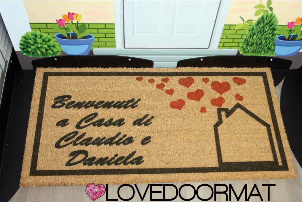Zerbino Personalizzato – Benvenuti A Casa, Tuo Testo – LOVEDOORMAT in Cocco, Fondo in Gomma 100% BIO