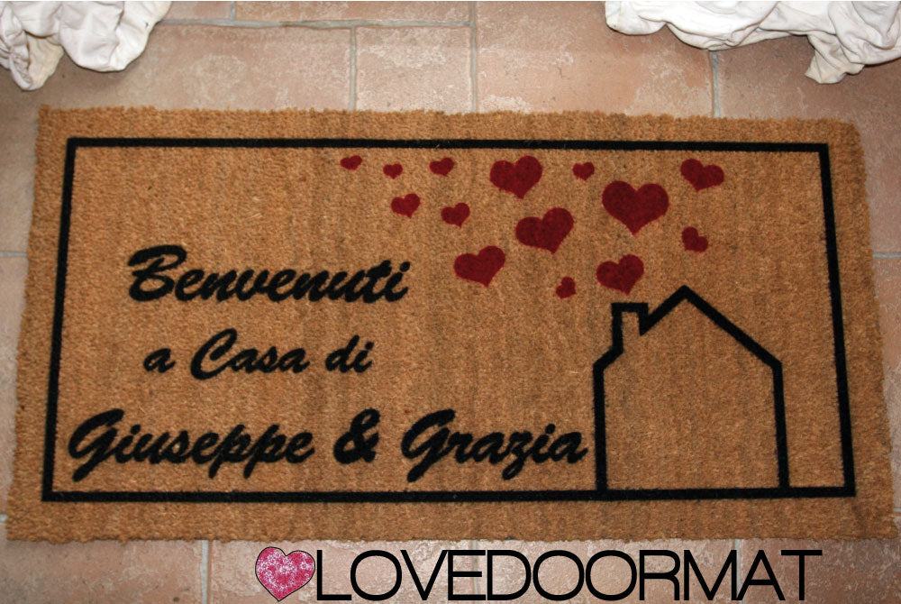 Zerbino Personalizzato – Benvenuti A Casa, Tuo Testo – LOVEDOORMAT in Cocco, Fondo in Gomma 100% BIO
