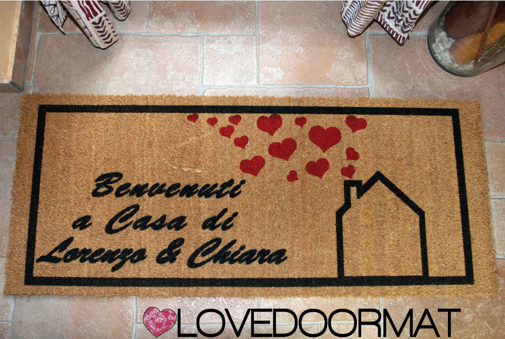 Zerbino Personalizzato – Benvenuti A Casa, Tuo Testo – LOVEDOORMAT in Cocco, Fondo in Gomma 100% BIO