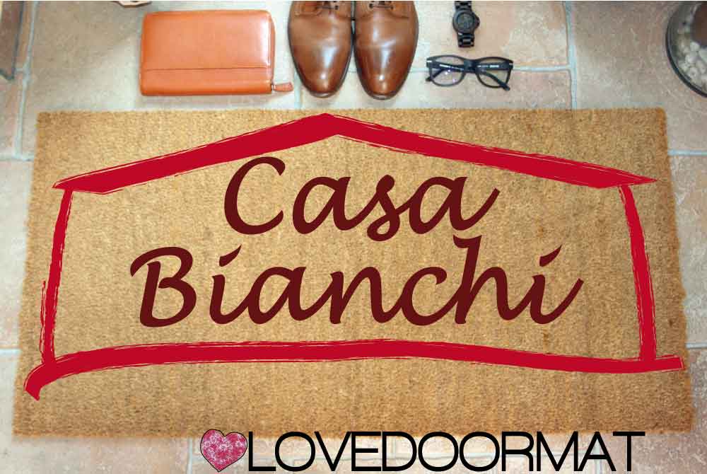 Zerbino Personalizzato – Casa Cornice, Tuo Testo – LOVEDOORMAT in Cocco, Fondo in Gomma 100% BIO