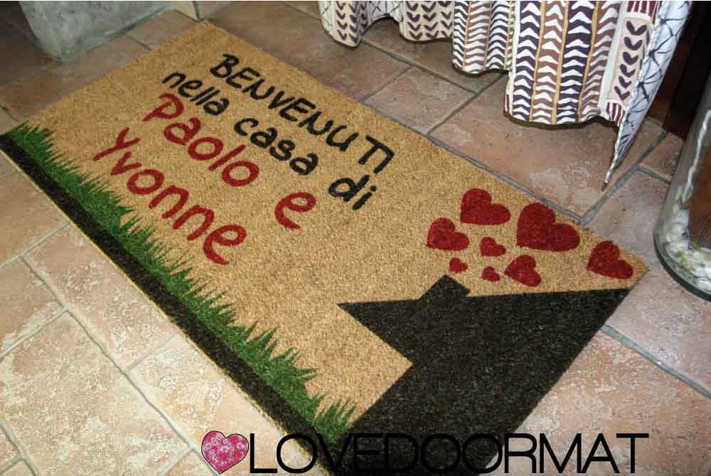 Zerbino Personalizzato – Prato, Casa, Cuori, Tuo Testo – LOVEDOORMAT in Cocco, Fondo in Gomma 100% BIO