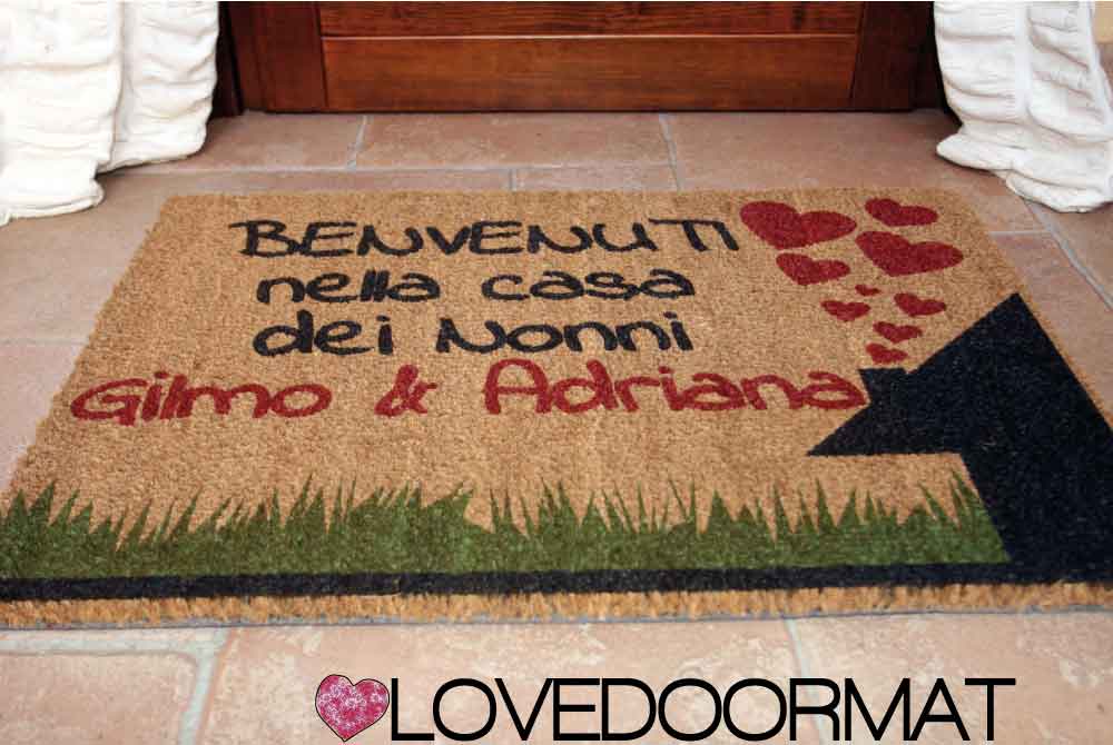 Zerbino Personalizzato – Prato, Casa, Cuori, Tuo Testo – LOVEDOORMAT in Cocco, Fondo in Gomma 100% BIO