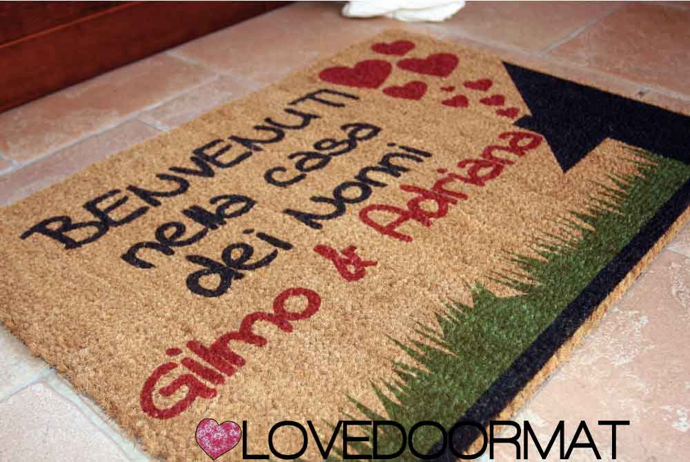 Zerbino Personalizzato – Prato, Casa, Cuori, Tuo Testo – LOVEDOORMAT in Cocco, Fondo in Gomma 100% BIO