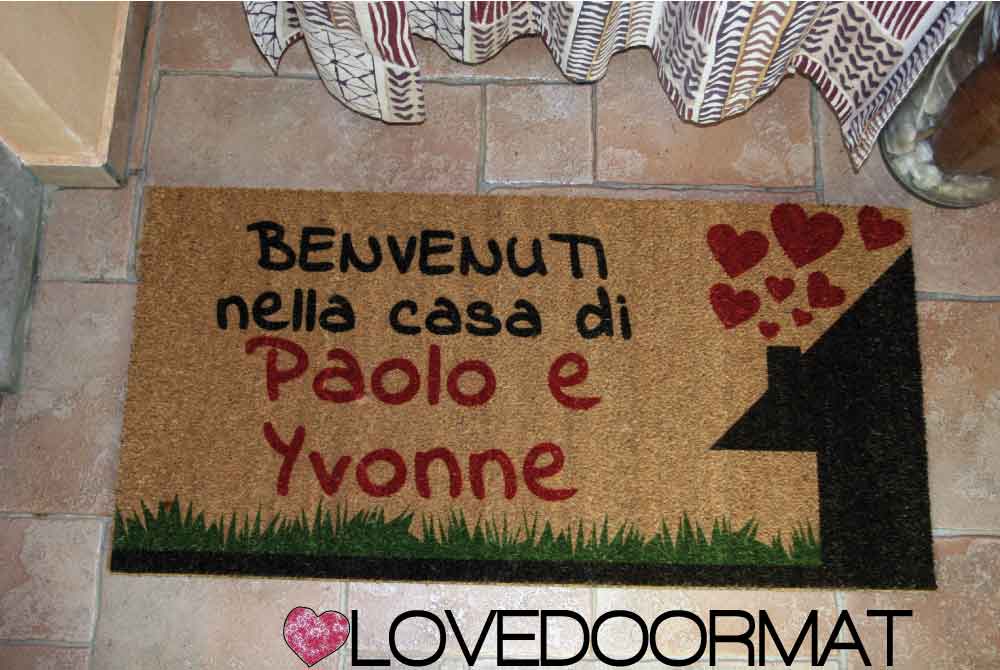 Zerbino Personalizzato – Prato, Casa, Cuori, Tuo Testo – LOVEDOORMAT in Cocco, Fondo in Gomma 100% BIO