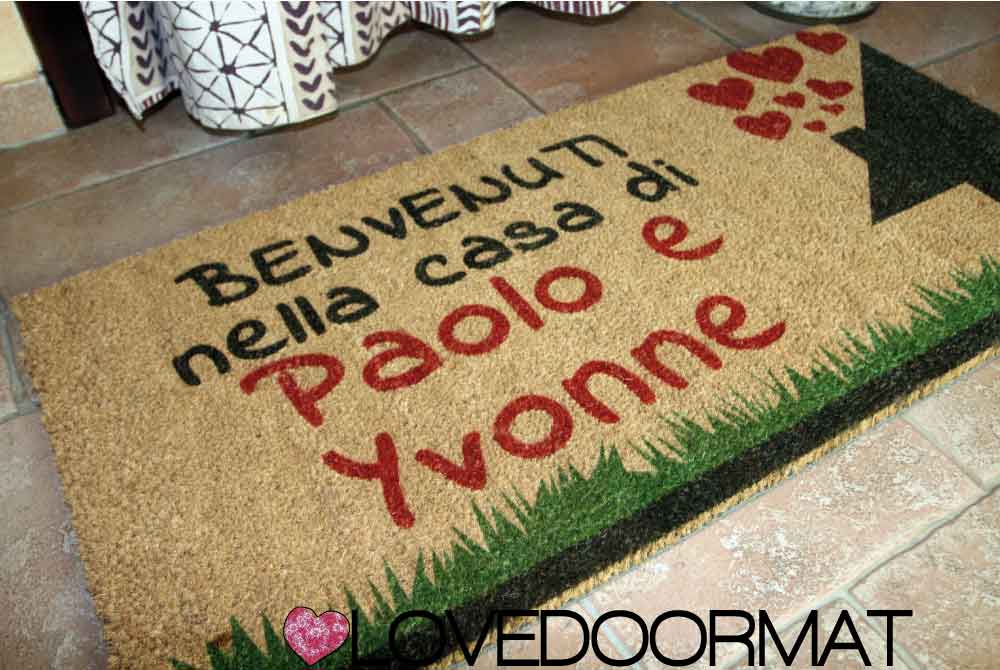 Zerbino Personalizzato – Prato, Casa, Cuori, Tuo Testo – LOVEDOORMAT in Cocco, Fondo in Gomma 100% BIO
